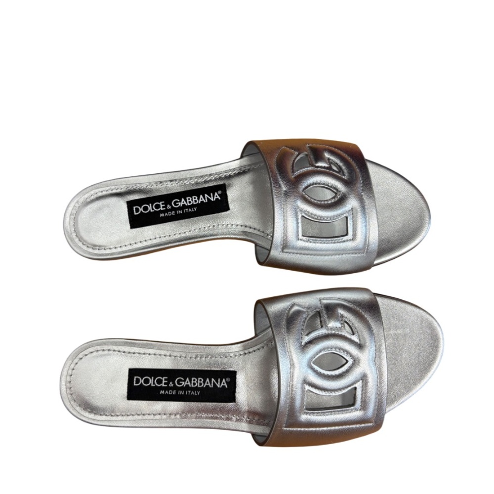 NEW Dolce & Gabbana Ciabatta Flat Nappa Mordore Silver Slides size 35.5 $795.00 - Picture 11 of 16